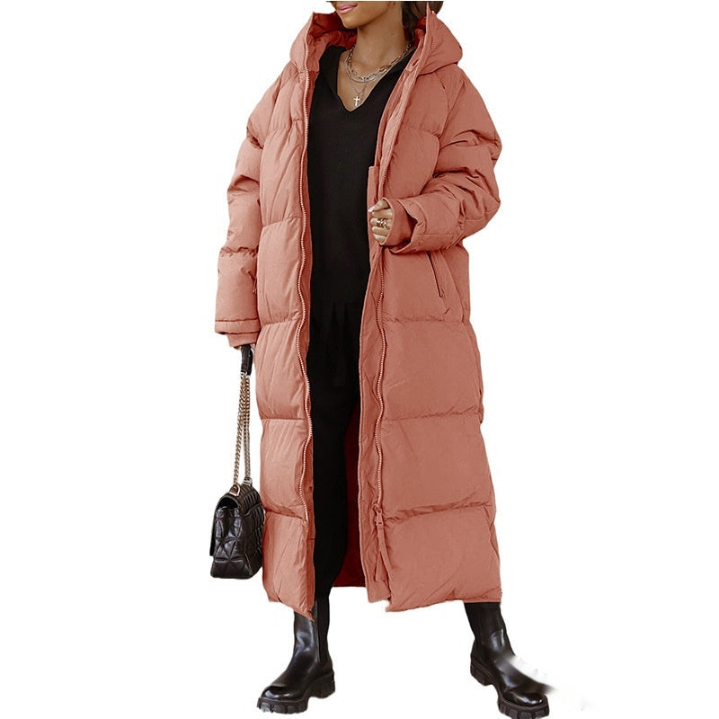 Hooded Solid Color Long Casual Zip Coat - Bellarte Enchanté Hooded Solid Color Long Casual Zip Coat